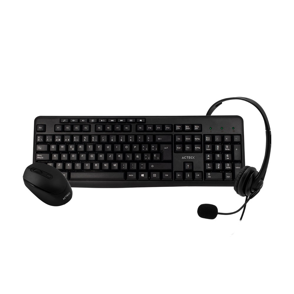 Kit de Oficina: Teclado - Mouse y Audífonos ACTECK AC-931687, 105 Teclas, Mouse: Inalámbrico, Receptor USB, 3 Botones + Scroll, Audífono Audio y Micrófono Kit de Oficina: Teclado - Mouse y Audífonos ACTECK AC-931687, 105 Teclas, Mouse: Inalámbrico, Receptor USB, 3 Botones + Scroll, Audífono Audio y Micrófono